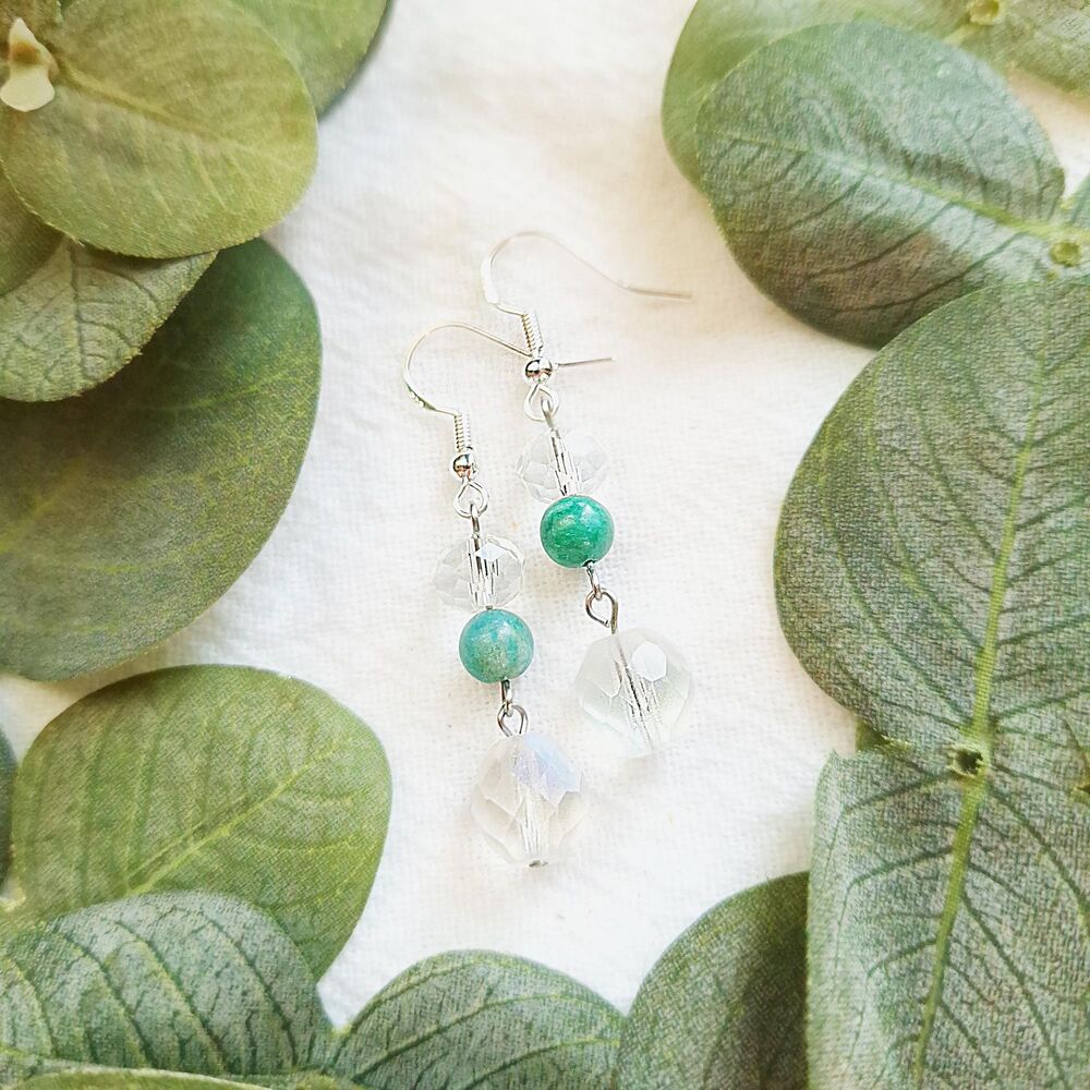 Fairycore Crystal Earrings, Chrysocolla Stone Earrings, Elegant Cottagecore